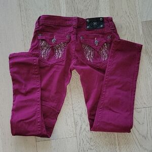 Women's Magenta Skinny Jeans with Embellished Back Pockets